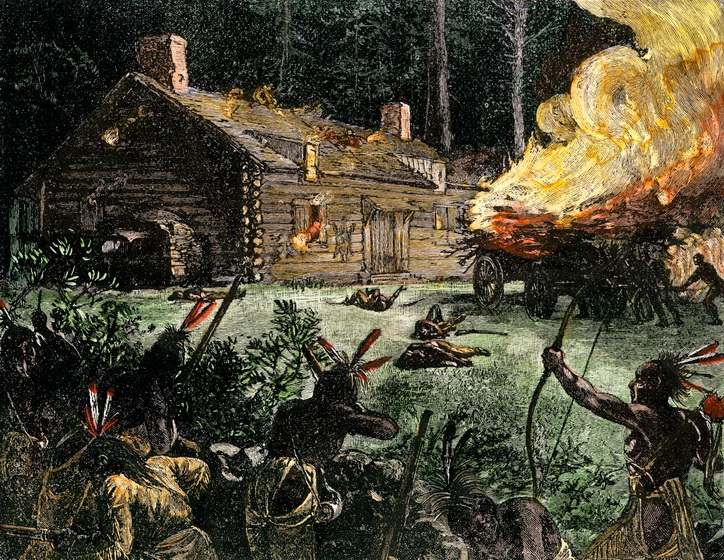 Native-Americans-log-cabin-fire-woodcut-King_调整大小